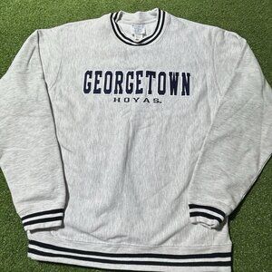 RARE Georgetown Hoyas Champion Reverse Weave Stripe Sweatshirt Size Medium